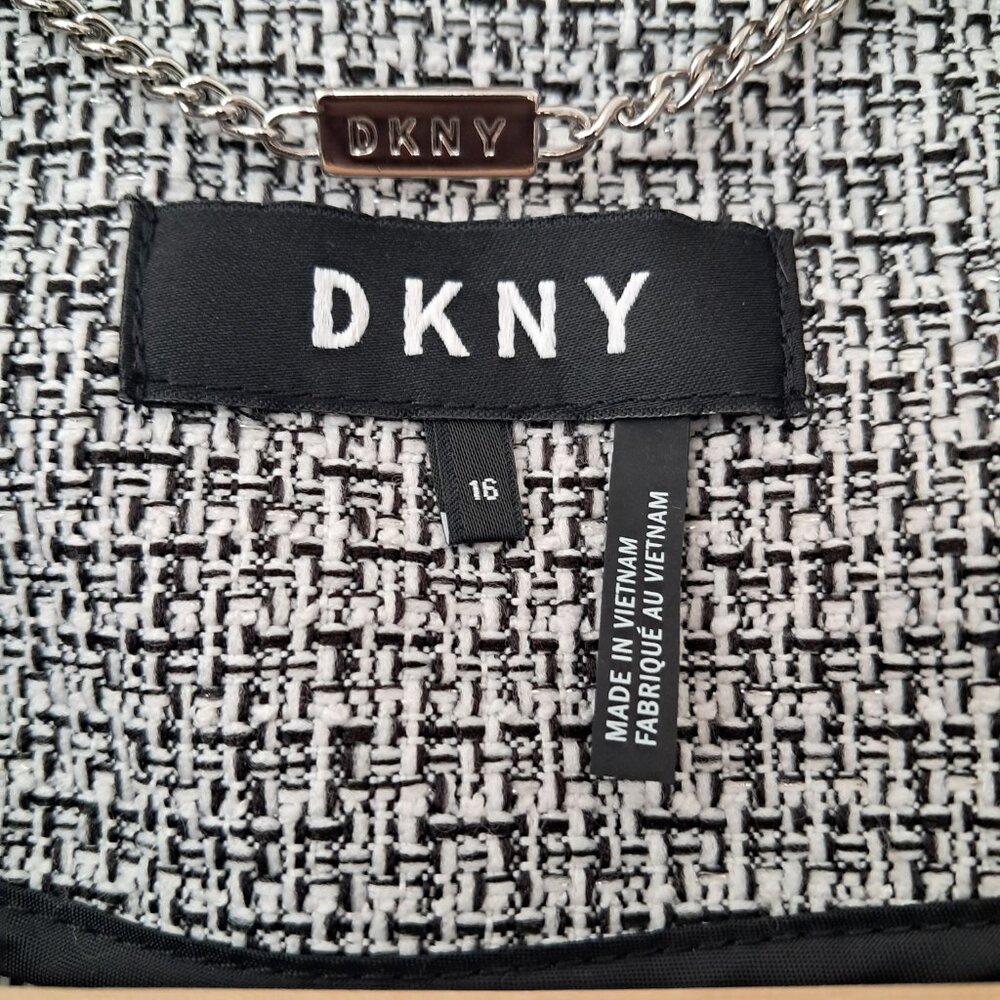 DKNY Women's Business Plus size Fringe Trim Tweed style zipper blazer size 16 - Picture 7 of 9